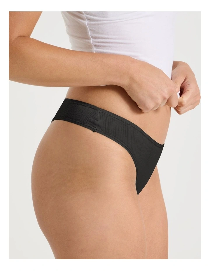 Soft Feel Rib G-String in Black image 4