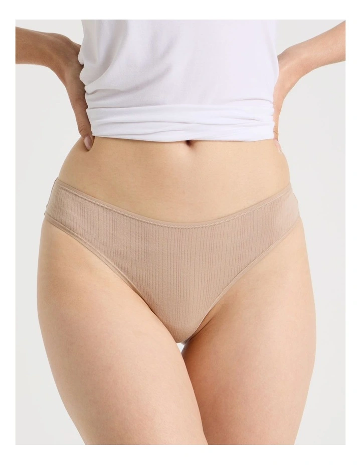 Soft Feel Rib G-String in Beige image 2