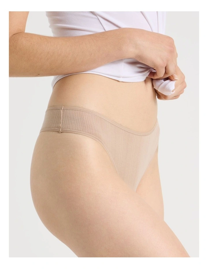 Soft Feel Rib G-String in Beige image 3
