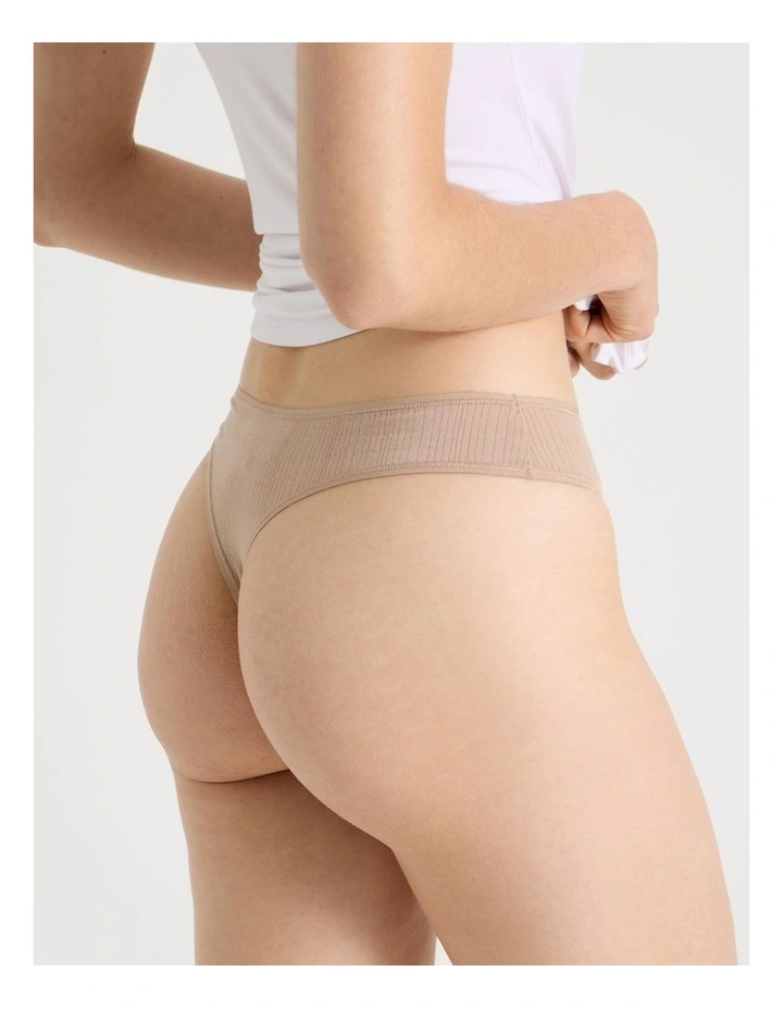 Soft Feel Rib G-String in Beige image 4