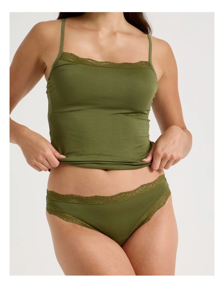 Lace Modal G-string in Khaki image 1