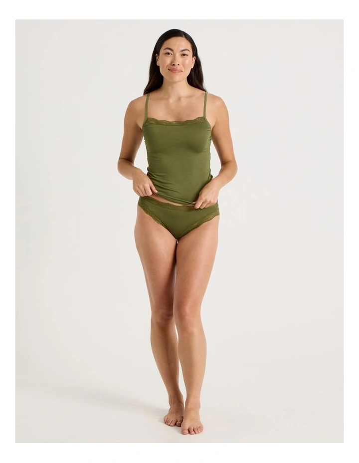 Lace Modal G-string in Khaki image 3