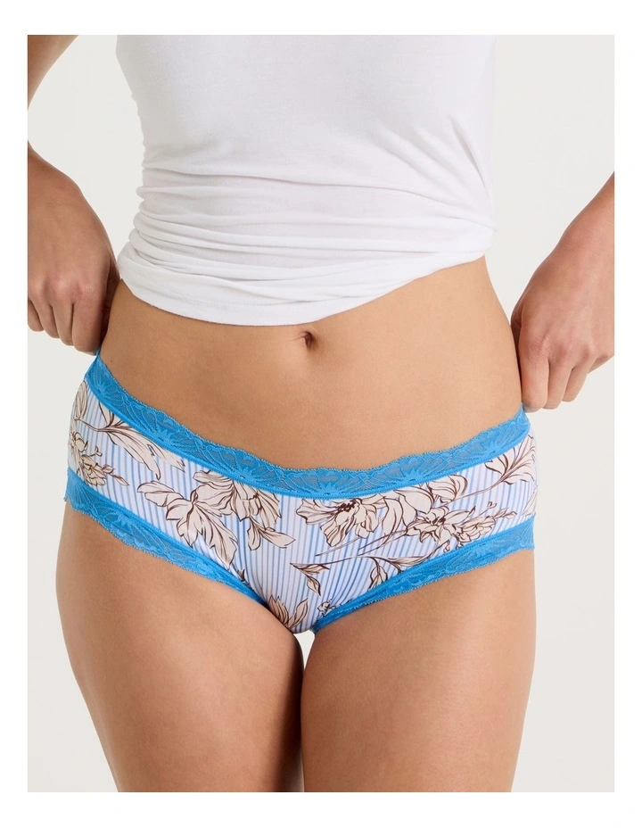 Everyday Lace Boyleg in Blue Floral Stripe Print image 2