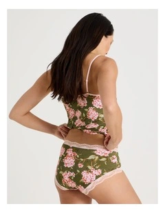 Lace Full Brief in Green Pink Hydrangea Print