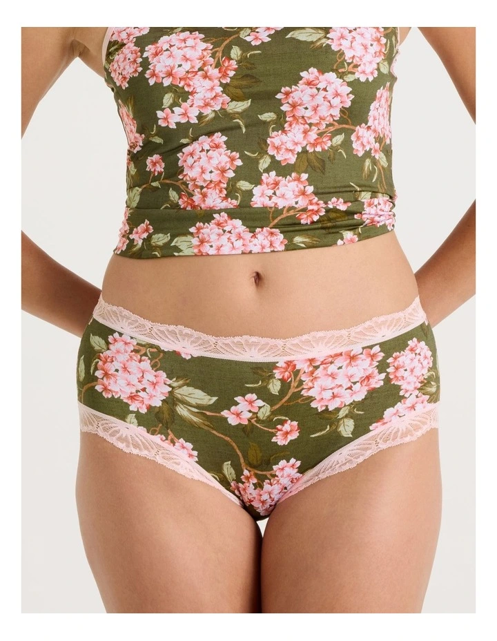 Lace Full Brief in Green Pink Hydrangea Print image 2