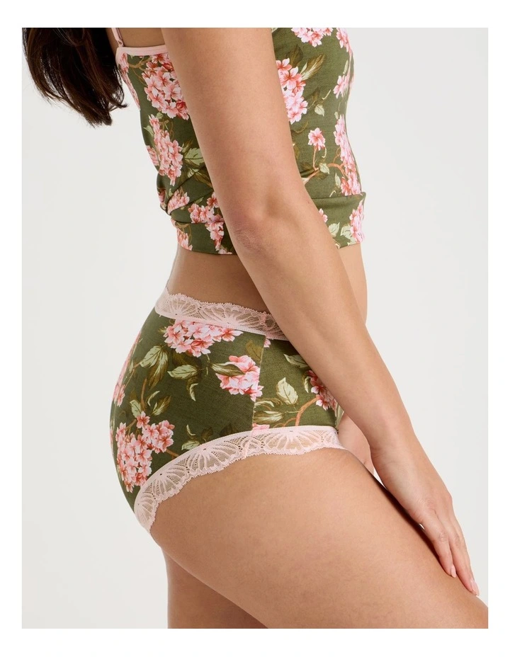 Lace Full Brief in Green Pink Hydrangea Print image 4