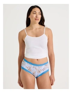 Lace Full Brief in Blue Floral Stripe Print