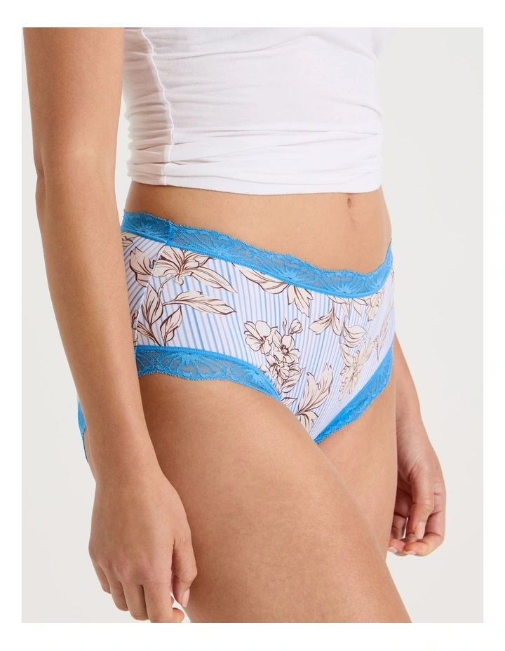 Lace Full Brief in Blue Floral Stripe Print image 3