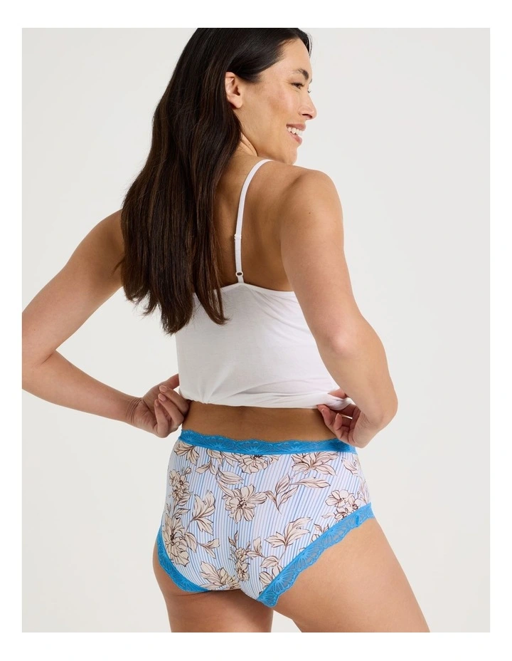 Lace Full Brief in Blue Floral Stripe Print image 4