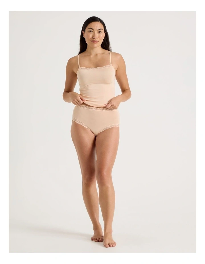 Lace Modal Full Brief in Beige image 3