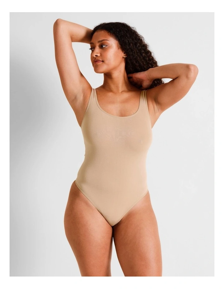 Seamless Square Bodysuit in Beige image 1