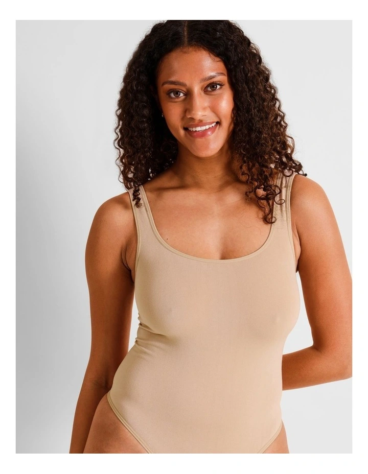Seamless Square Bodysuit in Beige image 2