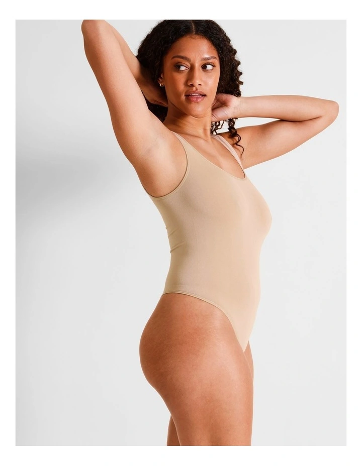 Seamless Square Bodysuit in Beige image 3