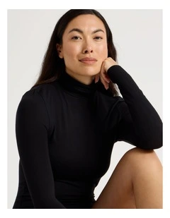 Thermal Roll Neck Top in Black