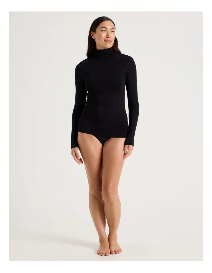 Thermal Roll Neck Top in Black image 2