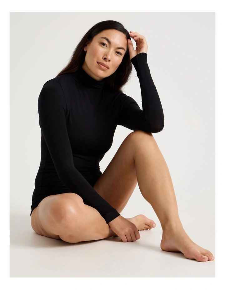Thermal Roll Neck Top in Black image 3