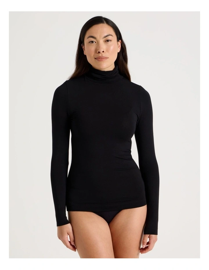 Thermal Roll Neck Top in Black image 4