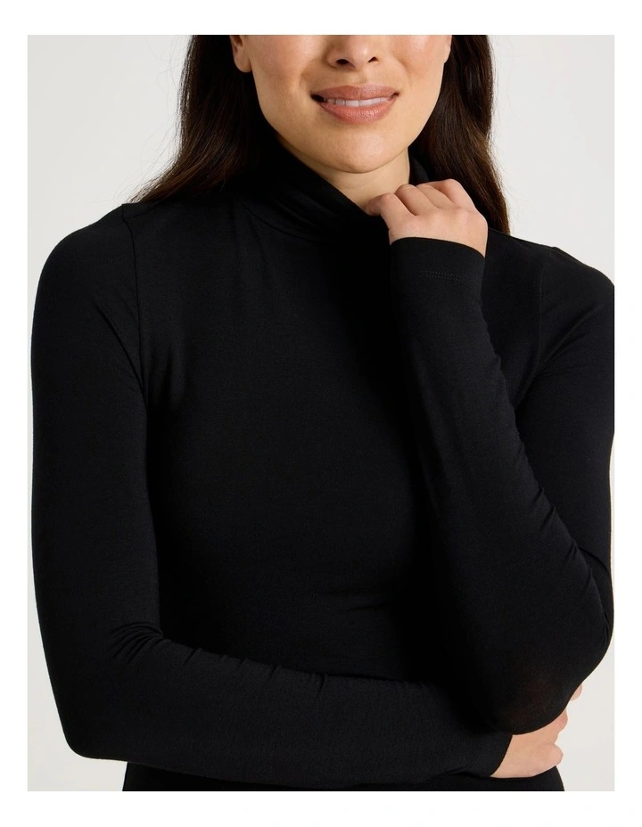 Thermal Roll Neck Top in Black image 5