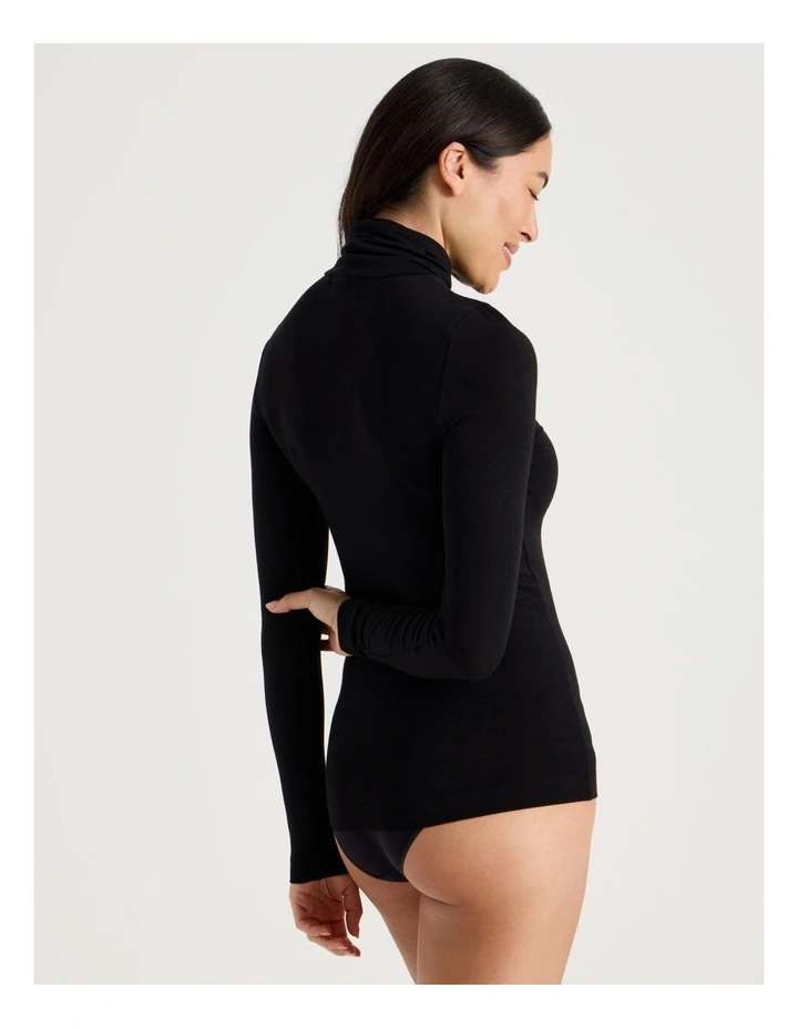 Thermal Roll Neck Top in Black image 6
