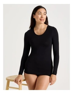 Body Layer Modal Thermal Scoop Long Sleeve Top in Black