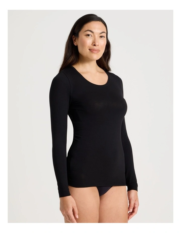 Body Layer Modal Thermal Scoop Long Sleeve Top in Black image 4