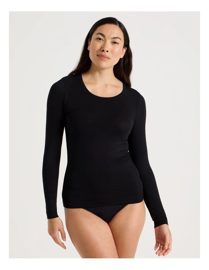 Body Layer Modal Thermal Scoop Long Sleeve Top in Black image 5