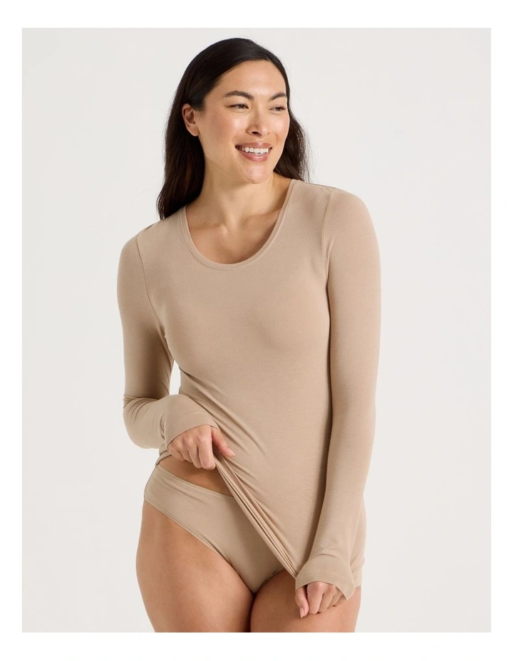 Thermal Scoop Long Sleeve Top in Beige image 1