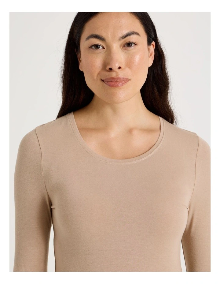 Thermal Scoop Long Sleeve Top in Beige image 3