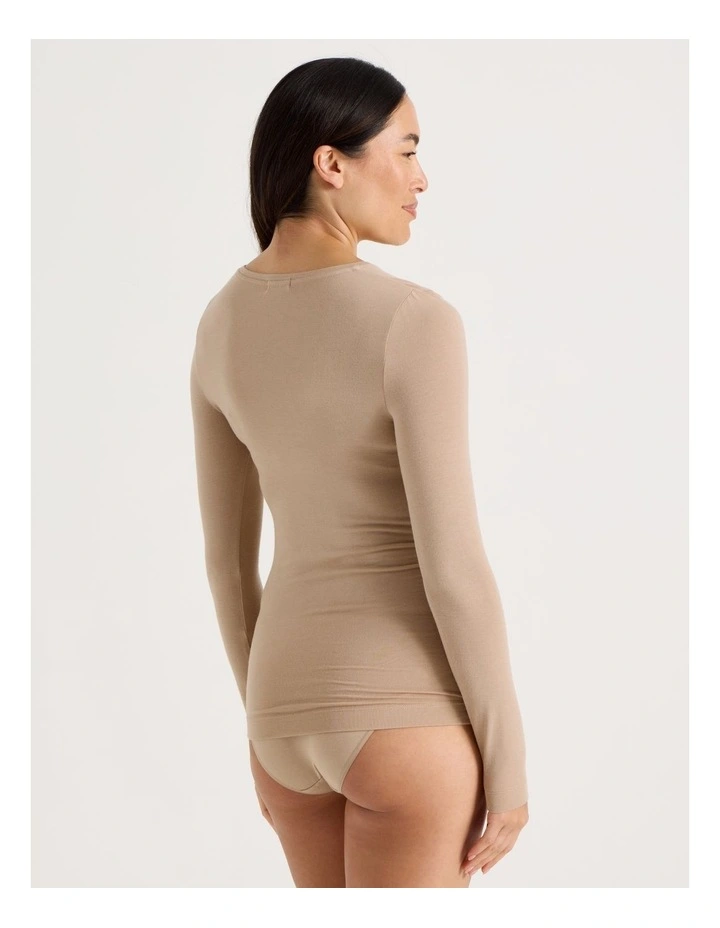 Thermal Scoop Long Sleeve Top in Beige image 4