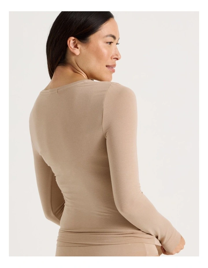 Thermal Scoop Long Sleeve Top in Beige image 5