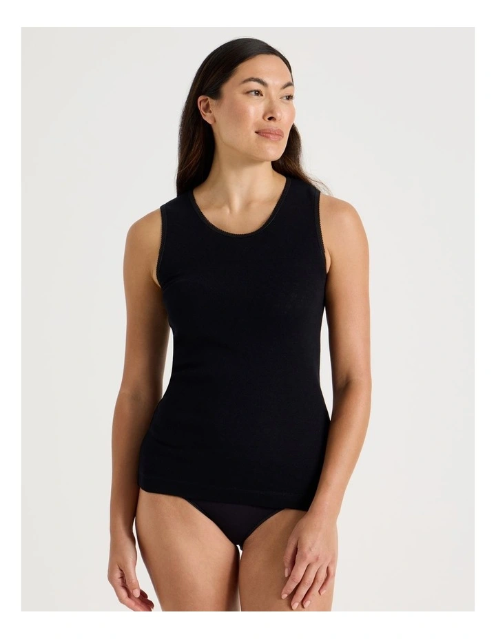 Body Layer Pointelle Thermal Tank Top in Black image 1