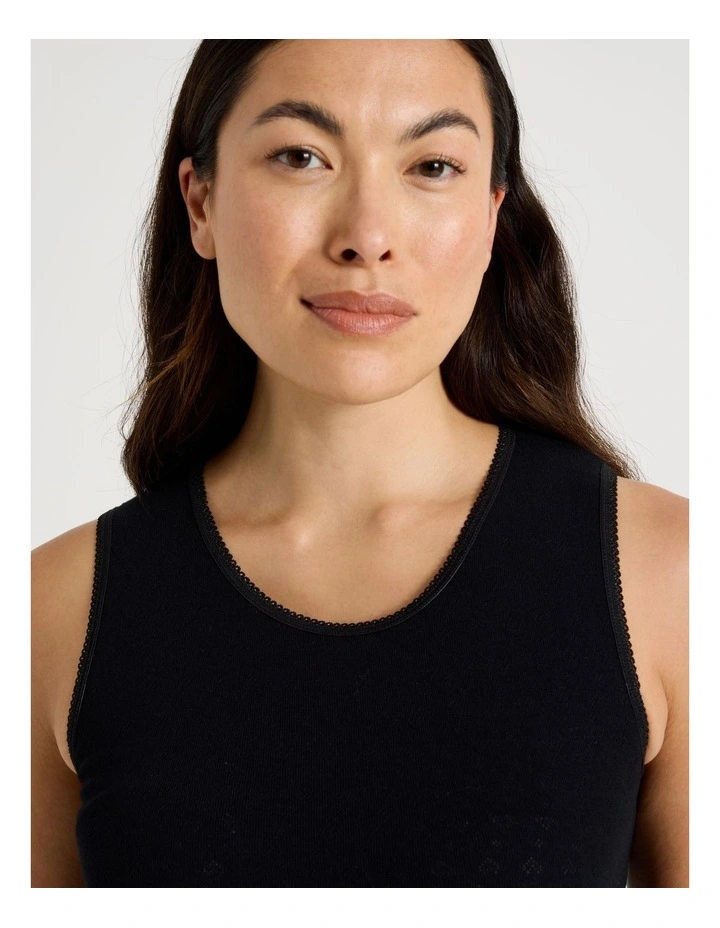 Body Layer Pointelle Thermal Tank Top in Black image 2