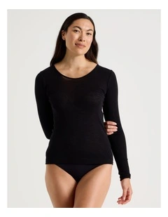 Soho Body Layer Wool Bamboo Thermal L/S Top  USOW26008B in Black