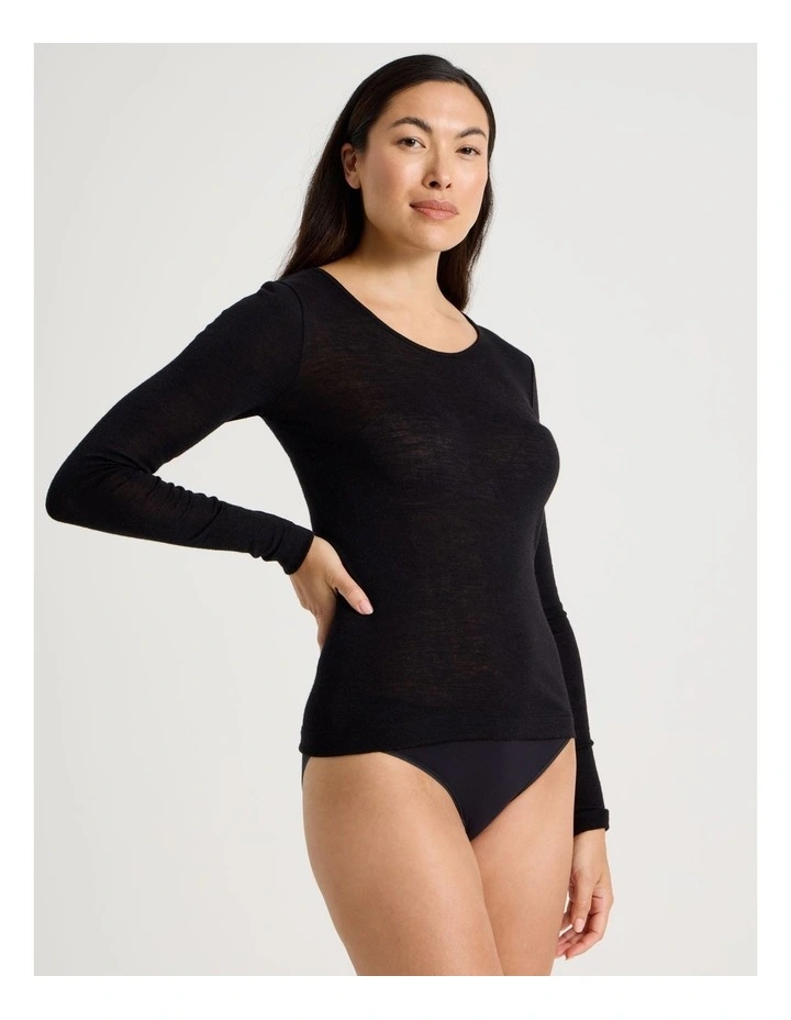 Soho Body Layer Wool Bamboo Thermal L/S Top  USOW26008B in Black image 2