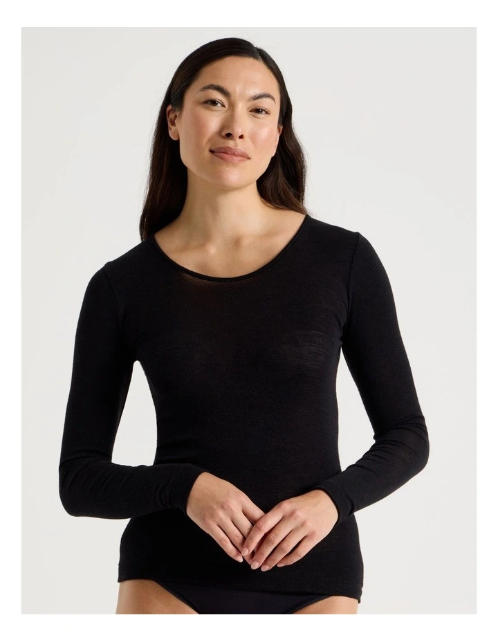 Soho Body Layer Wool Bamboo Thermal L/S Top  USOW26008B in Black image 3