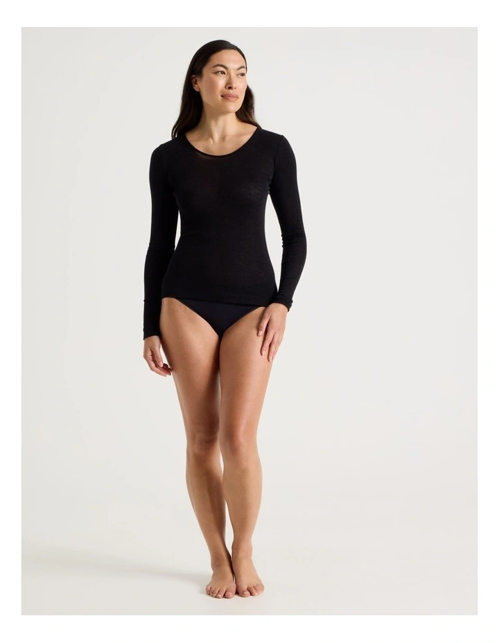 Soho Body Layer Wool Bamboo Thermal L/S Top  USOW26008B in Black image 4