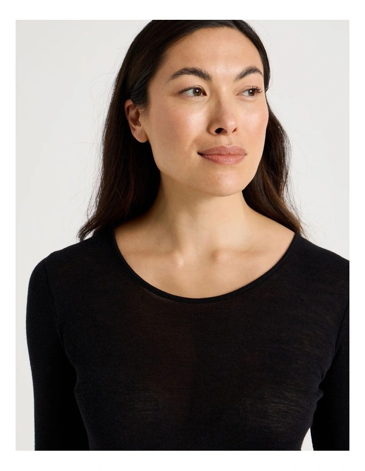 Soho Body Layer Wool Bamboo Thermal L/S Top  USOW26008B in Black image 5