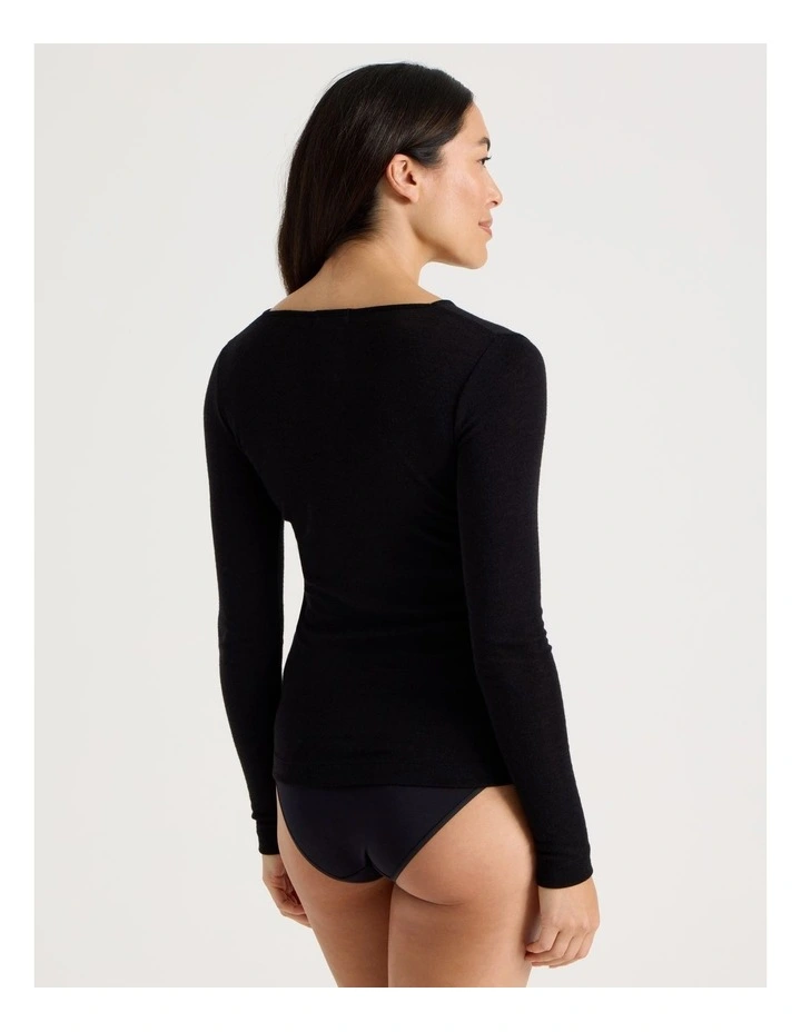 Soho Body Layer Wool Bamboo Thermal L/S Top  USOW26008B in Black image 6