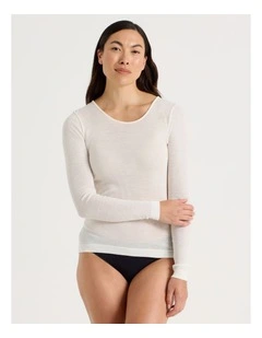 Body Layer Wool Bamboo Thermal Long Sleeve Top in White