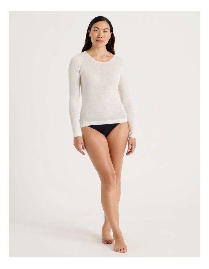 Body Layer Wool Bamboo Thermal Long Sleeve Top in White image 2