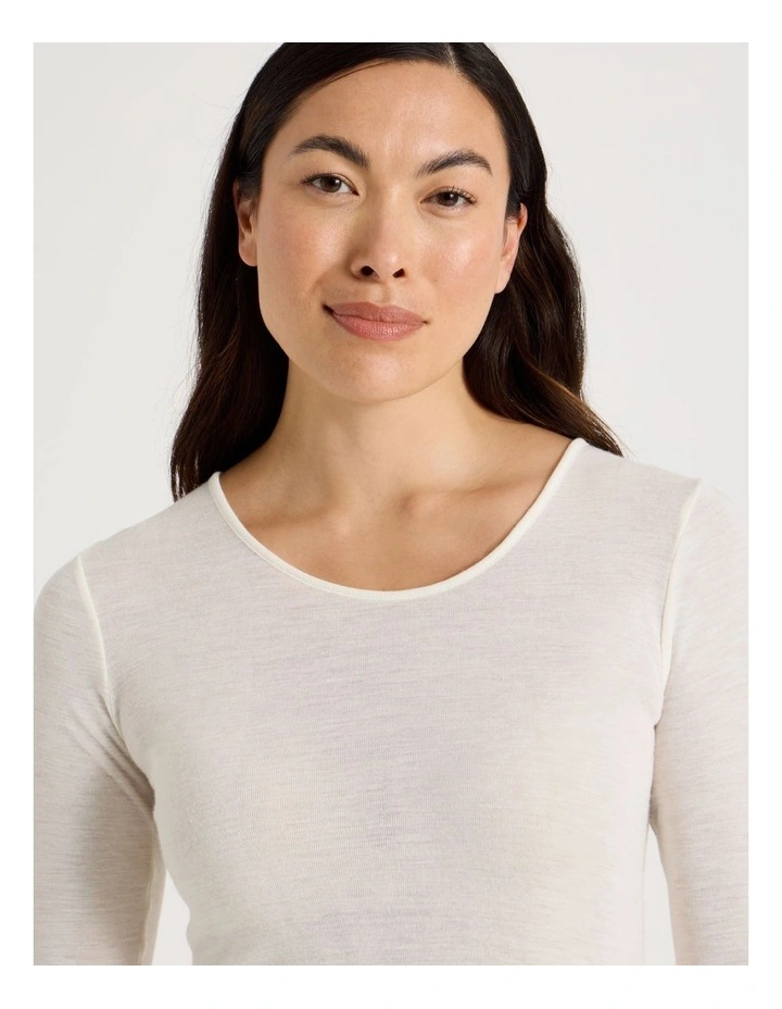 Body Layer Wool Bamboo Thermal Long Sleeve Top in White image 3