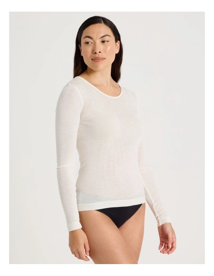 Body Layer Wool Bamboo Thermal Long Sleeve Top in White image 4