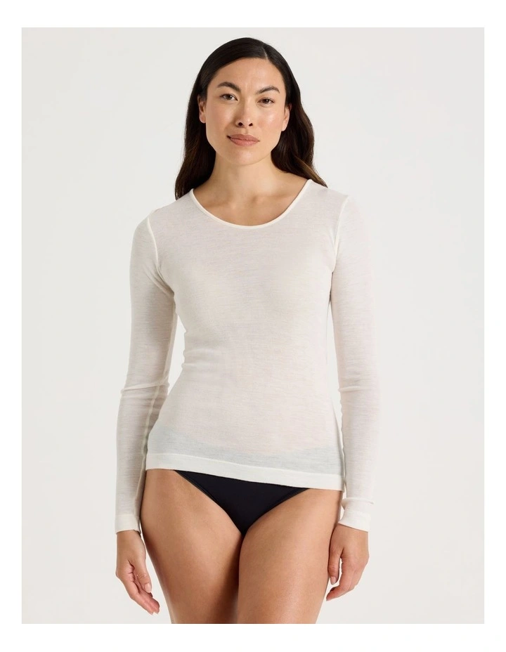 Body Layer Wool Bamboo Thermal Long Sleeve Top in White image 5