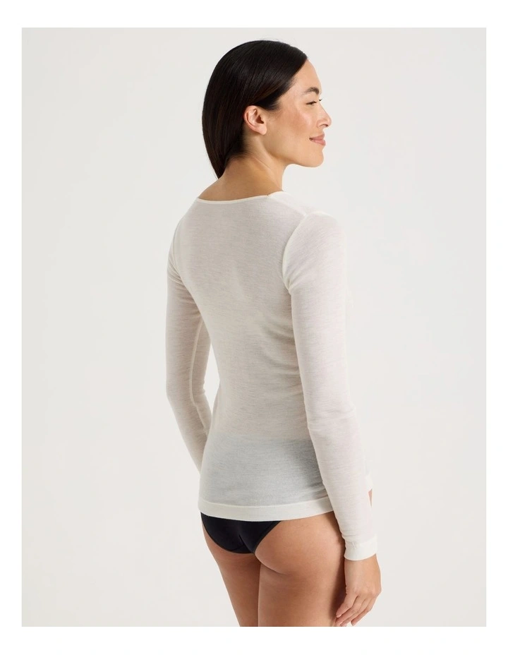 Body Layer Wool Bamboo Thermal Long Sleeve Top in White image 6
