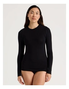 Thermal Crew Neck Long Sleeve Top in Black