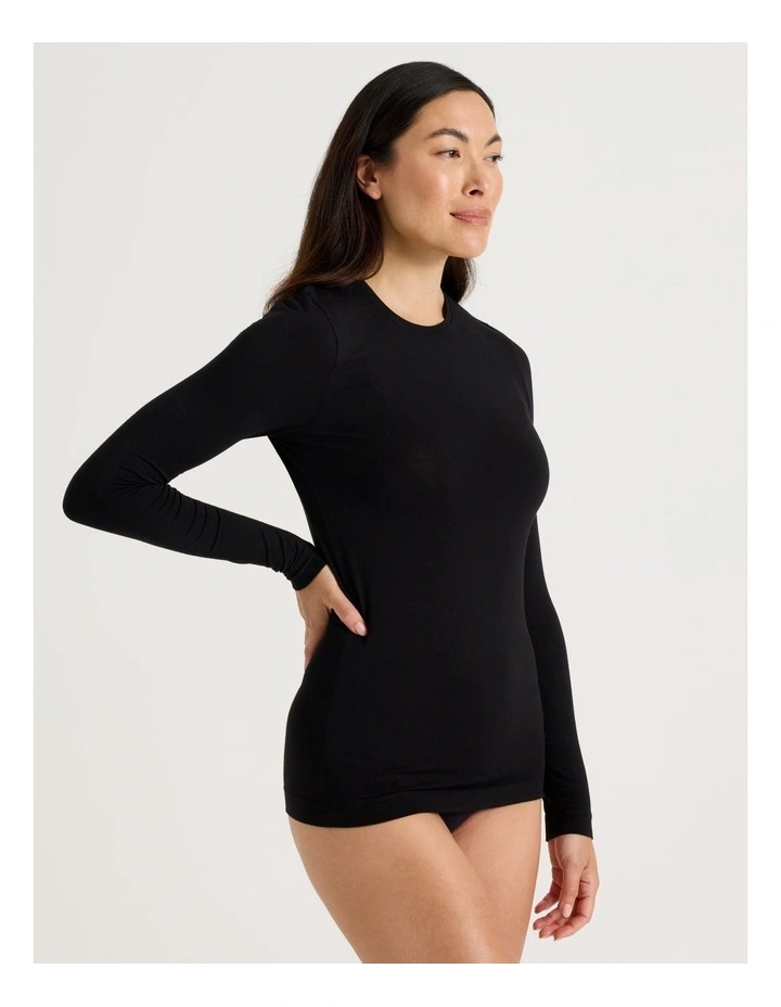Thermal Crew Neck Long Sleeve Top in Black image 2