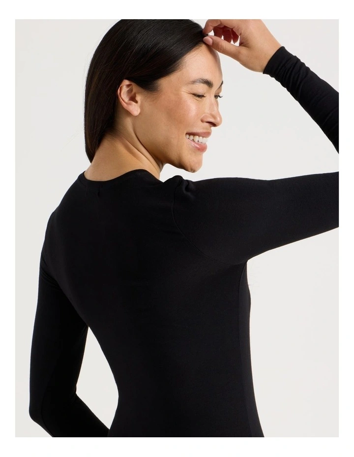 Thermal Crew Neck Long Sleeve Top in Black image 3