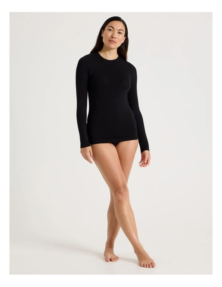 Thermal Crew Neck Long Sleeve Top in Black image 4