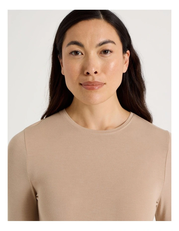 Thermal Crew Neck Long Sleeve Top in Beige image 3