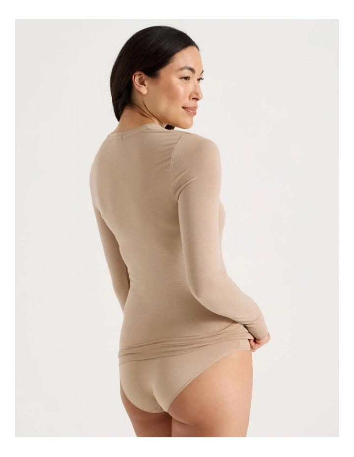Thermal Crew Neck Long Sleeve Top in Beige image 6